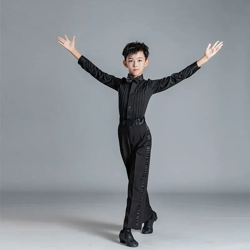 Dance Shirts New one-piece boy Latin dancing top Button Collar tango competition suit children's professional dance wear boy salsa shirt