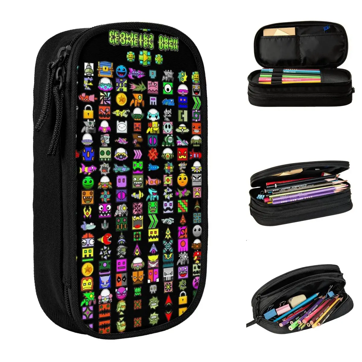 Meus Desbloqueios Cube Geometria Dash Pencil Case Dupla Camada de Grande Capacidade meus desbloqueios cube geometria dash pencil case dupla camada de grande capacidade
