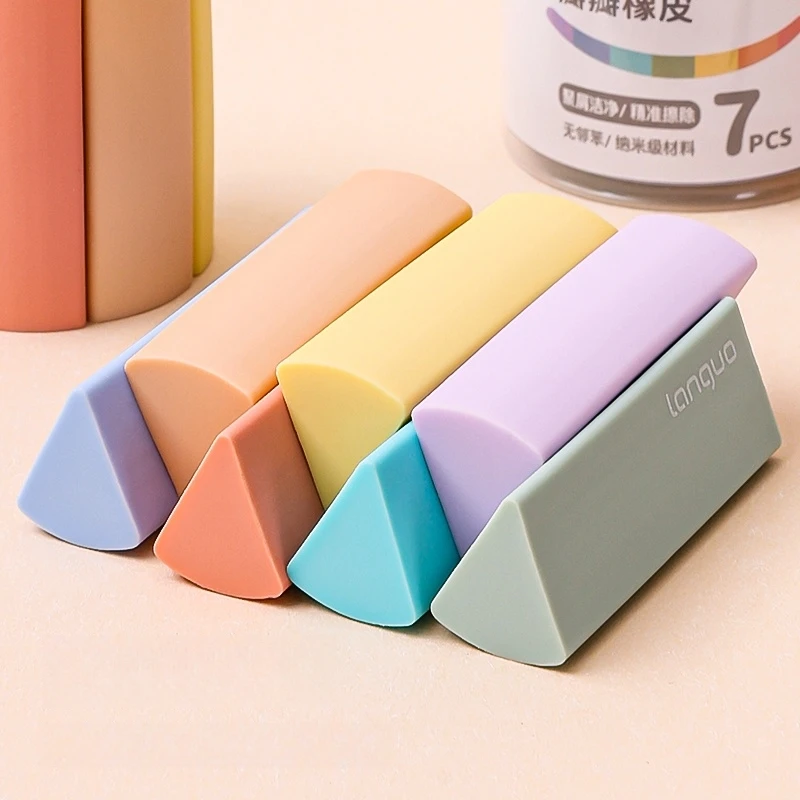 7pcs 모듬 무지개 색상 지우개 삼각형 연필 고무 세트 연필 F7895용 쉬운 그립 먼지 방지 청소 도구