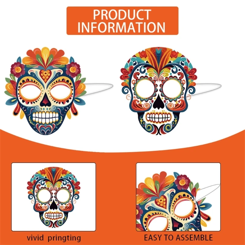 6Pcs Halloween Masks Party Masks Prop Mexicans Costume Scary Day of the Dead Skull Adult Cosplays Masquerade Props