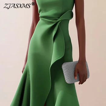 Vestidos Women Elegant O Neck Solid Commute Dress Spring Knot Slim Ruffle Irregular Dress Summer Sleeveless A-Line Party Dresses 1