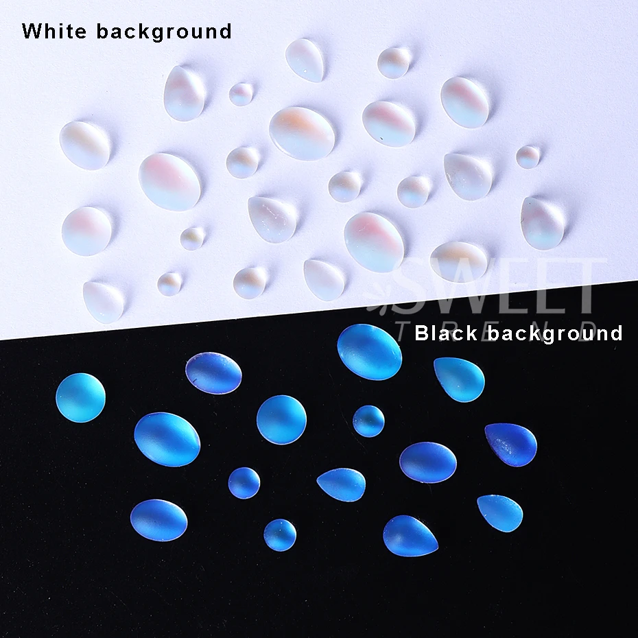 50pcs Mixed Blue Tears Cat Eye Nail Charms Blue Matte Transparent Bottom Water Drop Glass Diamond Nail Rhinestone Manicure Decor