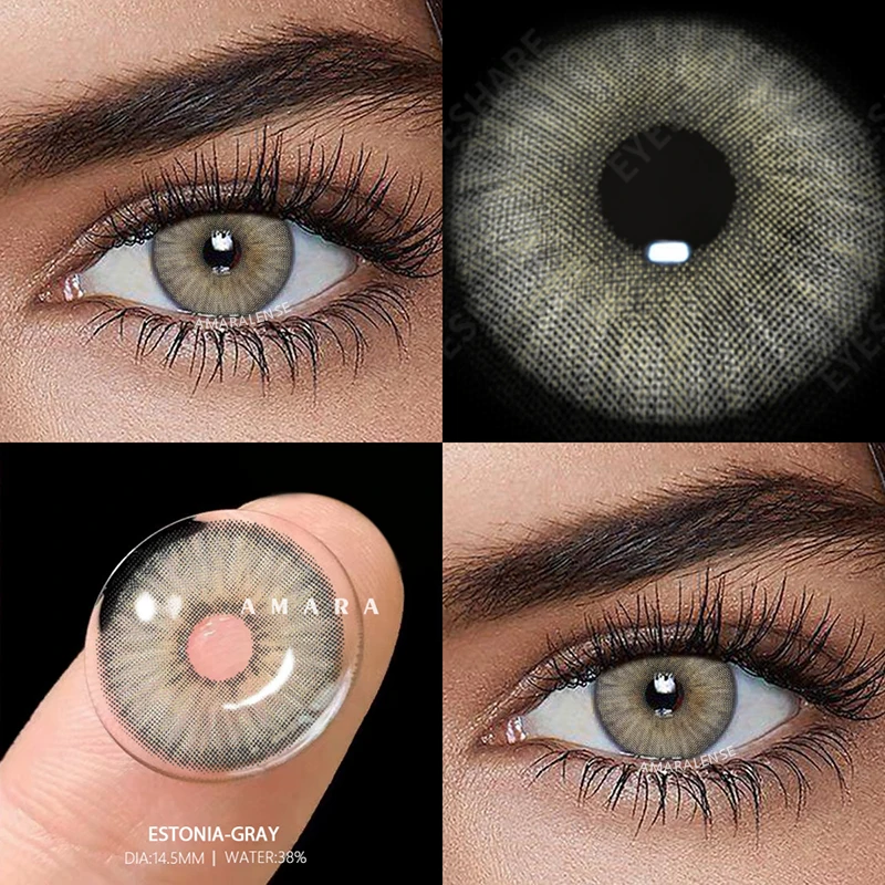 AMARA 1 Paar farbige Myopie-Kontaktlinsen für Augen, Linsen mit Dioptrien, verschreibungspflichtige Modelinsen, graue Augenlinse, jährliche Verwendung – Detail 3