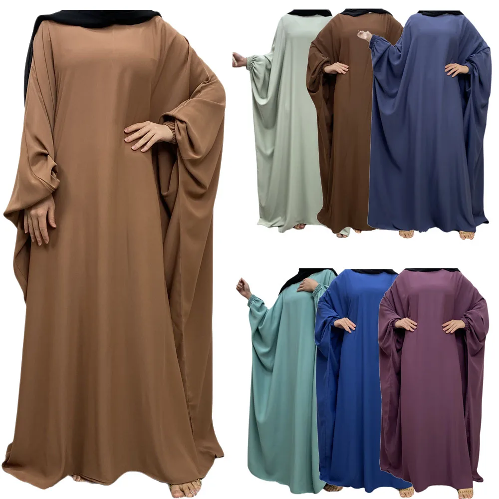 

Modest Women Muslim Ramadan Eid Abaya Prayer Batwing Sleeve Maxi Dress Turkey Arab Khimar Kaftan Dubai Islam Clothes Gown Robes