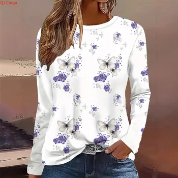 2026 Women's Long-Sleeve Pullover, Fashionable Printed Crew-Neck T-Shirt, Available in Multiple Colors. 1