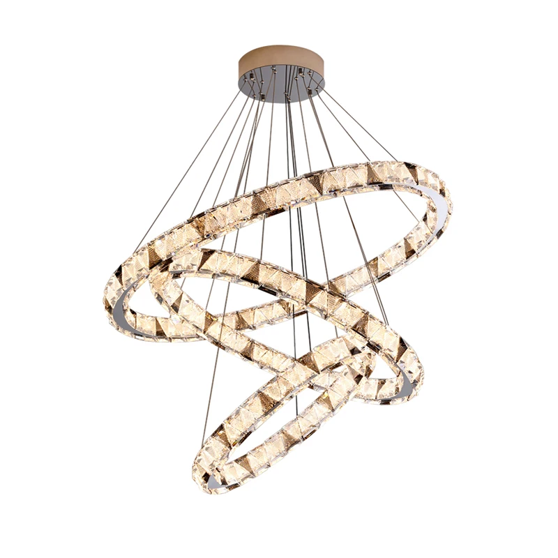 

Chrome Golden Dimmable LED Crystal Ring Lustre Hanging Lamps Chandelier Lighting Suspension Luminaire Lampen For Foyer
