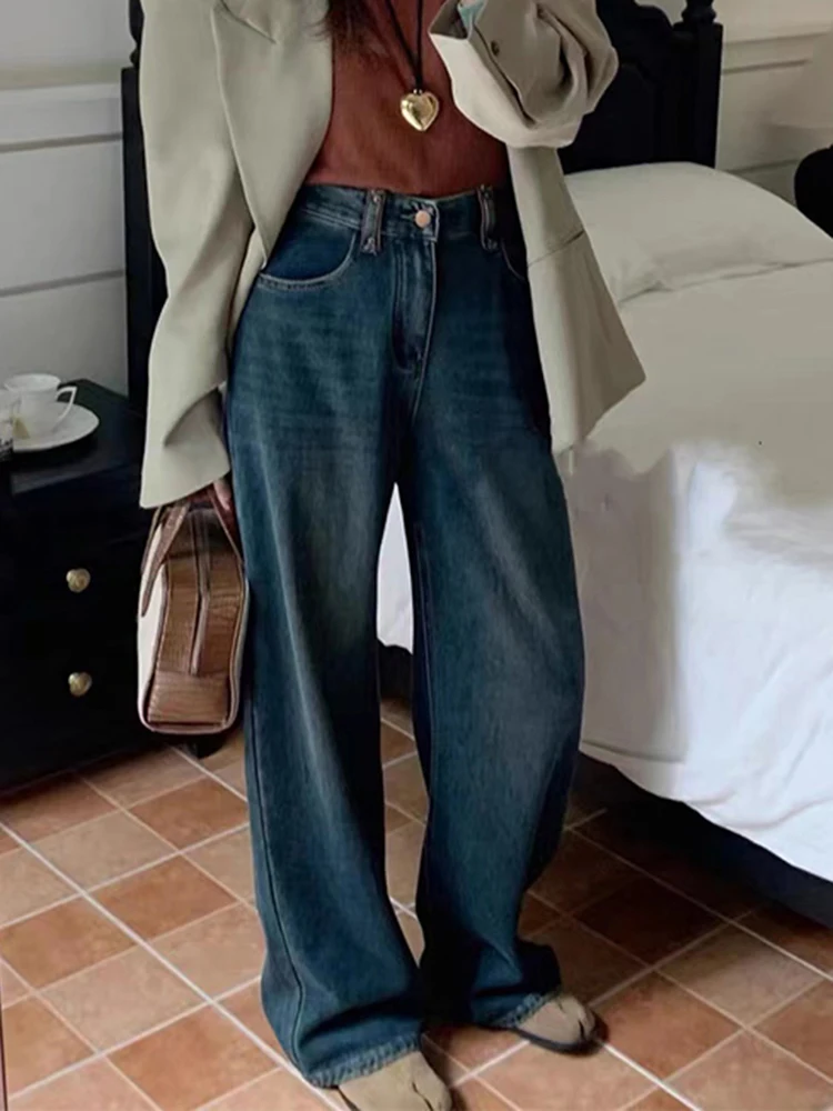 

Fleece High Waist Slim Jeans Pants Women 2024 New Winter Warm Thick Denim Trousers Female Wide Leg Straight Loose Casual Trouser
