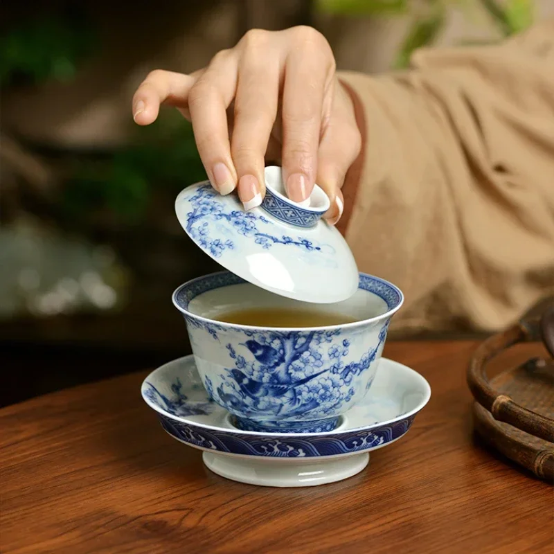 

Real Chinese Retro Jingdezhen Gaiwan Classical Antique Business Reception Tea Brewing Bowl Household Ceramic Coffee Cup Gift