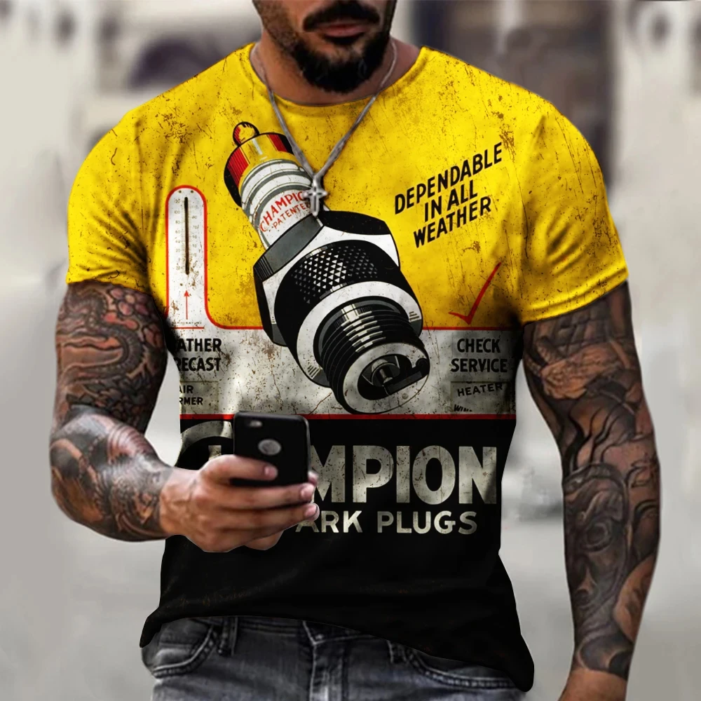Camiseta de hombre de gran tamaño, vintage, de manga corta, con estampado Castrol, de tela holgada, informal, con estampado de aceite, para hombre, ropa de calle