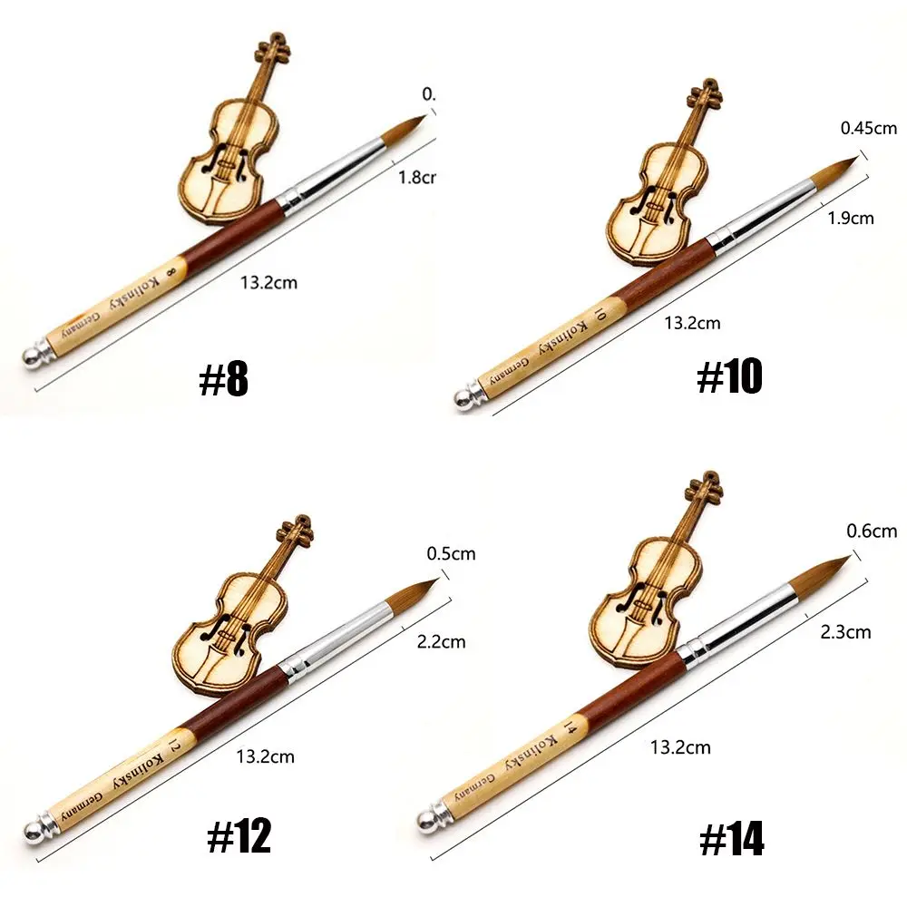 Fashion Hot Kolinsky Acrylic Nail Brush Oval Crimped Shaped Wood Handle Manicure Powder Bursh UV Gel Nail Polish Art Brush Tool 6
