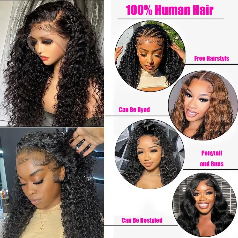 Curly 4x4 Glueless Lace Front Wig 100% Human Hair 13x6 HD Deep Wave Lace Frontal Wigs 13x4 Water 30 Inch Closure Kinky Wear Go