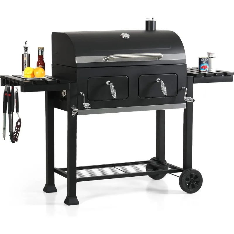 

Extra Large Charcoal BBQ Grill with Oversize Cooking Area Outdoor Cooking Grill 2 Foldable Side Tables Charcoal Grill