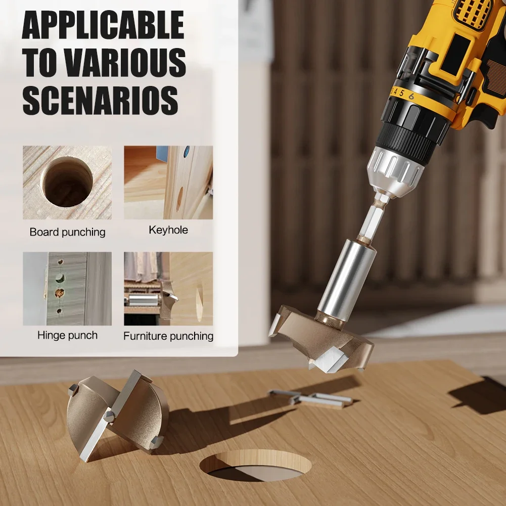 1pc Carbide Forstner Drill Bit (10-50mm) – Hex 1/4" Shank for Hinge Boring & Woodworking – Hole Saw Cutter