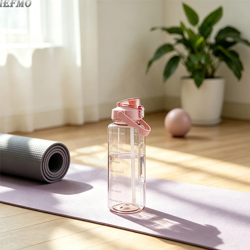 Large Tritan Water Bottle with Time Marker - BPA-Free, Leakproof Design for Gym and Outdoor Activities