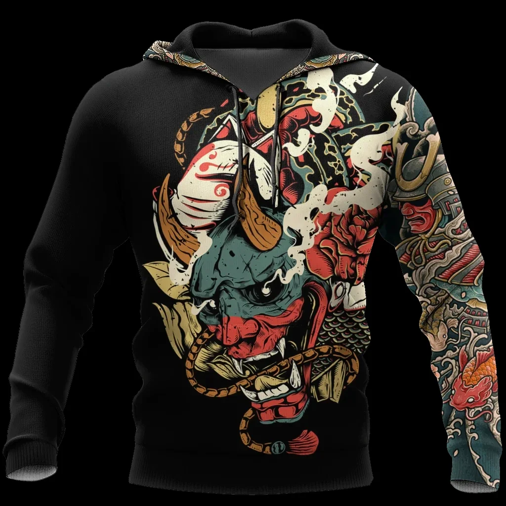 Sudadera con capucha para hombre nueva con estampado 3D de tatuaje de samurái japonés, tendencia de moda, ropa de manga larga estilo Y2K para hombre