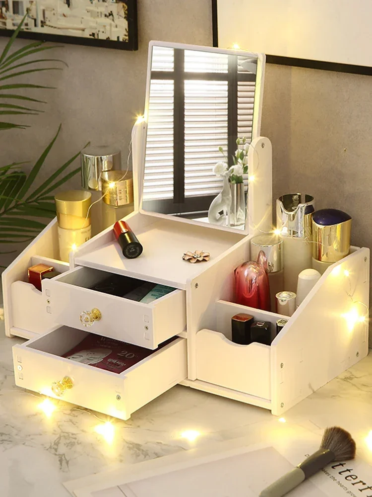 

Desktop Drawer Storage Box Cosmetic Mirror Jewelry Finishing Skin Care Dressing Table Lipstick Shelf