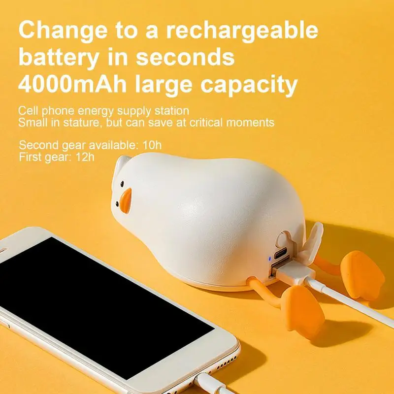 Hand Warmer Cute Duck Shape 4000mAh USB Rechargeable Hand Warmer Power Bank Electric Portable Pocket Heater Indoor Outdoor 1