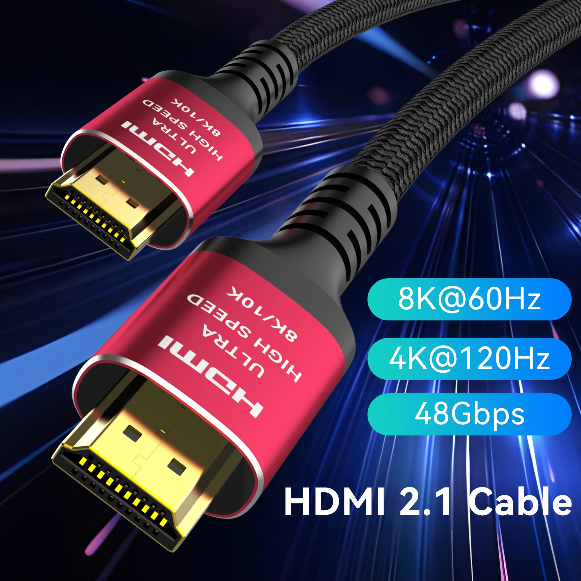 8K@60 HDMI Cable 10FT/3M, 48Gbps 2.1 High Speed HDMI Braided Nylon 4K120  144Hz RTX 3090 eARC HDR10 4:4:4 HDCP 2.2&2.3 Compatible for PS5, PS4, UHD  TV and PC 