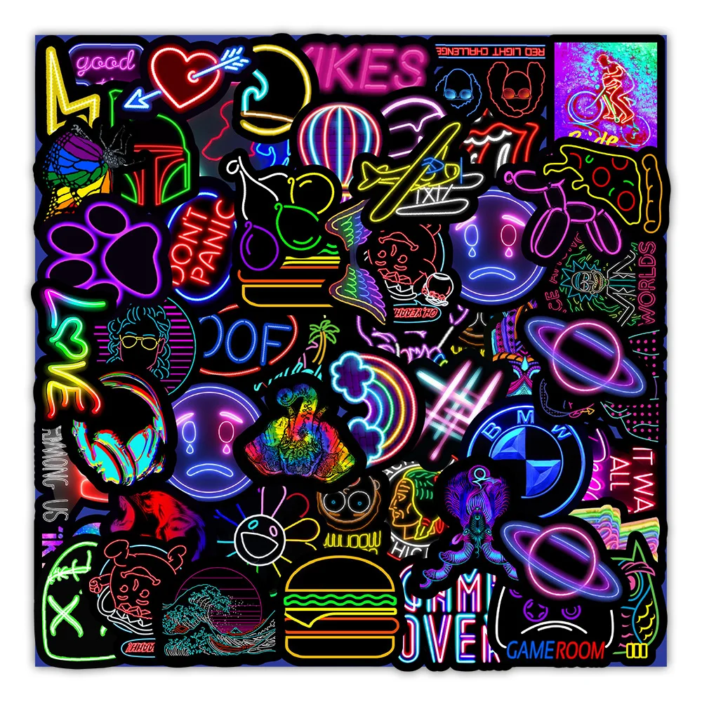 50PCS Fashion Personality Trend Neon Graffiti Stickers Mobile