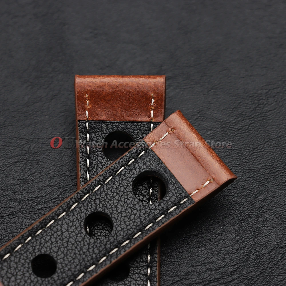 Vintage Leather Breathable Watch Strap - 20mm/22mm Cowhide Sport Bracelet