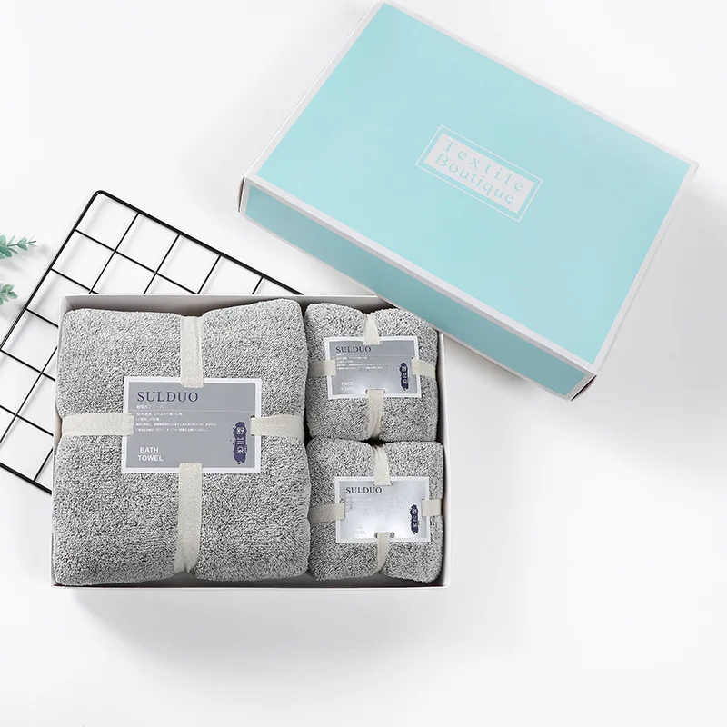 3pcssetGiftBoxTowelSetBambooCharcoalFiberBathTowelsBathroom