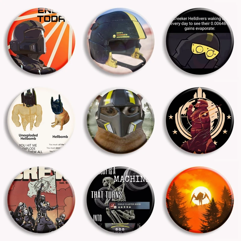 Sniper Game Helldivers 2 Button Pin Creative Funny Cat Helldivers Meme Spilla Badge Bag Gioielli Gamer Fans Gift Collect 58Mm