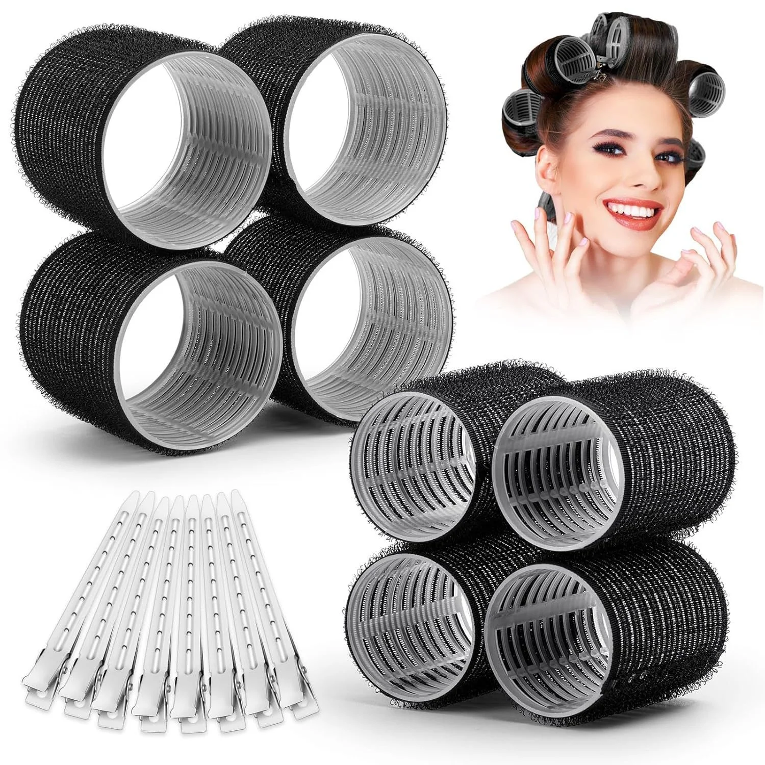Volumizing Self-Grip Hair Roller Kit with Clips & Styling Comb - Heat-Free Curling and Salon-Quality Hair Tools for Effortless DIY Hairstyles