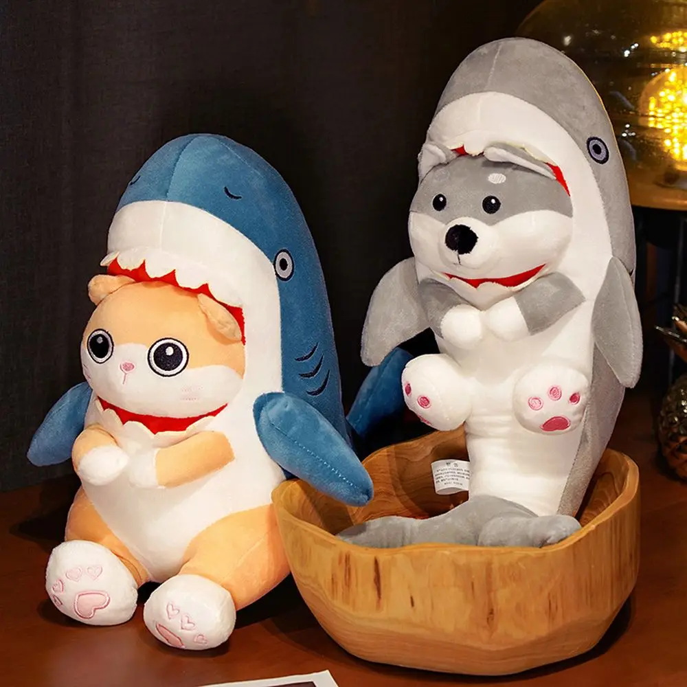 

40cm Cute Shark Plush Toys Stuffed Animal Soft Cute Cats Dog Turn into Shark Sleep Pillow Cushion Creative for Kids Gift