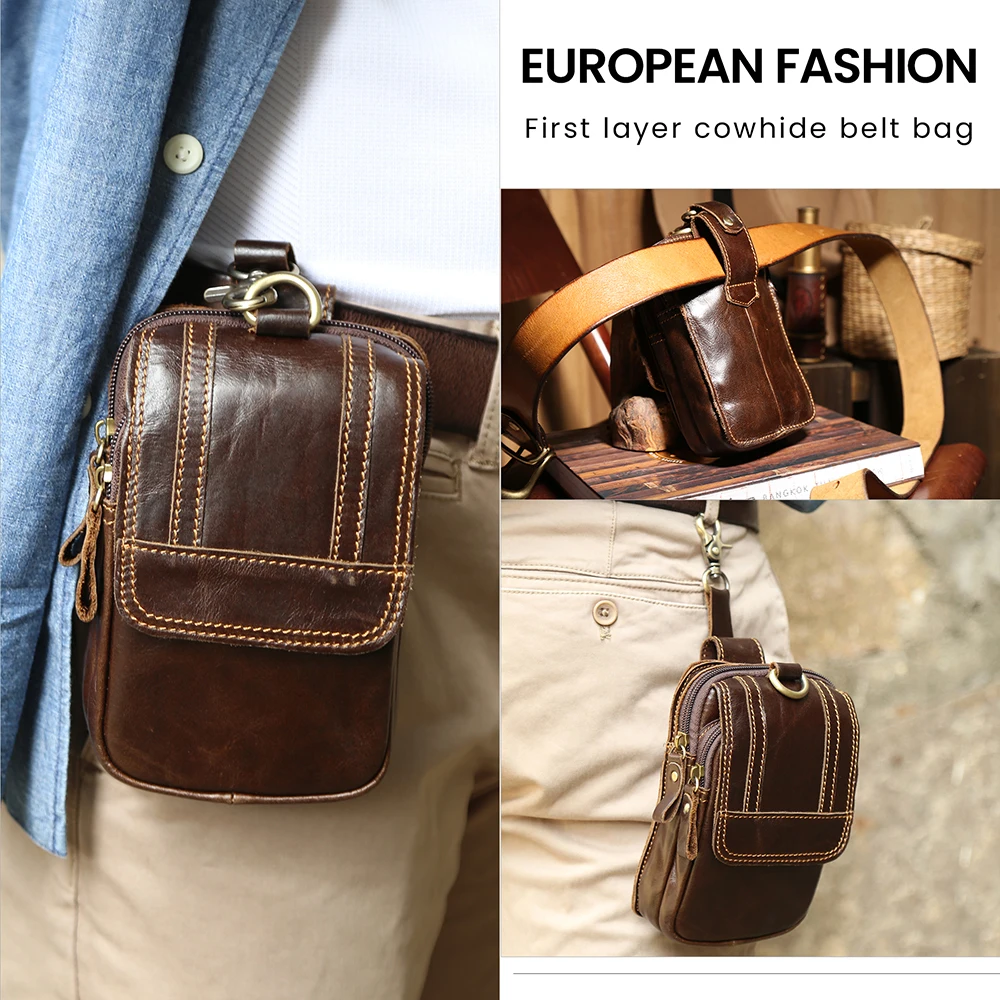 Waist packs men first layer cowhide gentleman mobile phone bag small wallet Coin purses retro Money clip High capacity