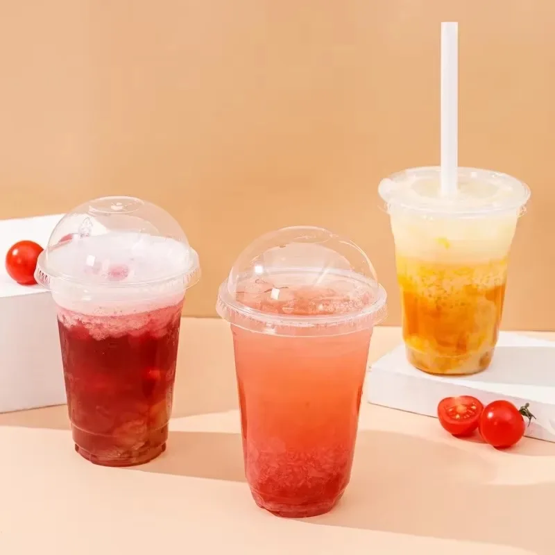 Plastic Cups Disposable 400ml Plastic Cups with Lids Clear PET Snack and Drink Cups Boba Milk Tea and Cold Beverages