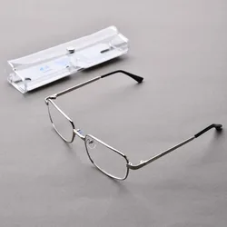 Men's Gold Metal Frame Reading Glasses with Case - Scratch - Resistant Hyperopia Eyewear - +400 (Silver)