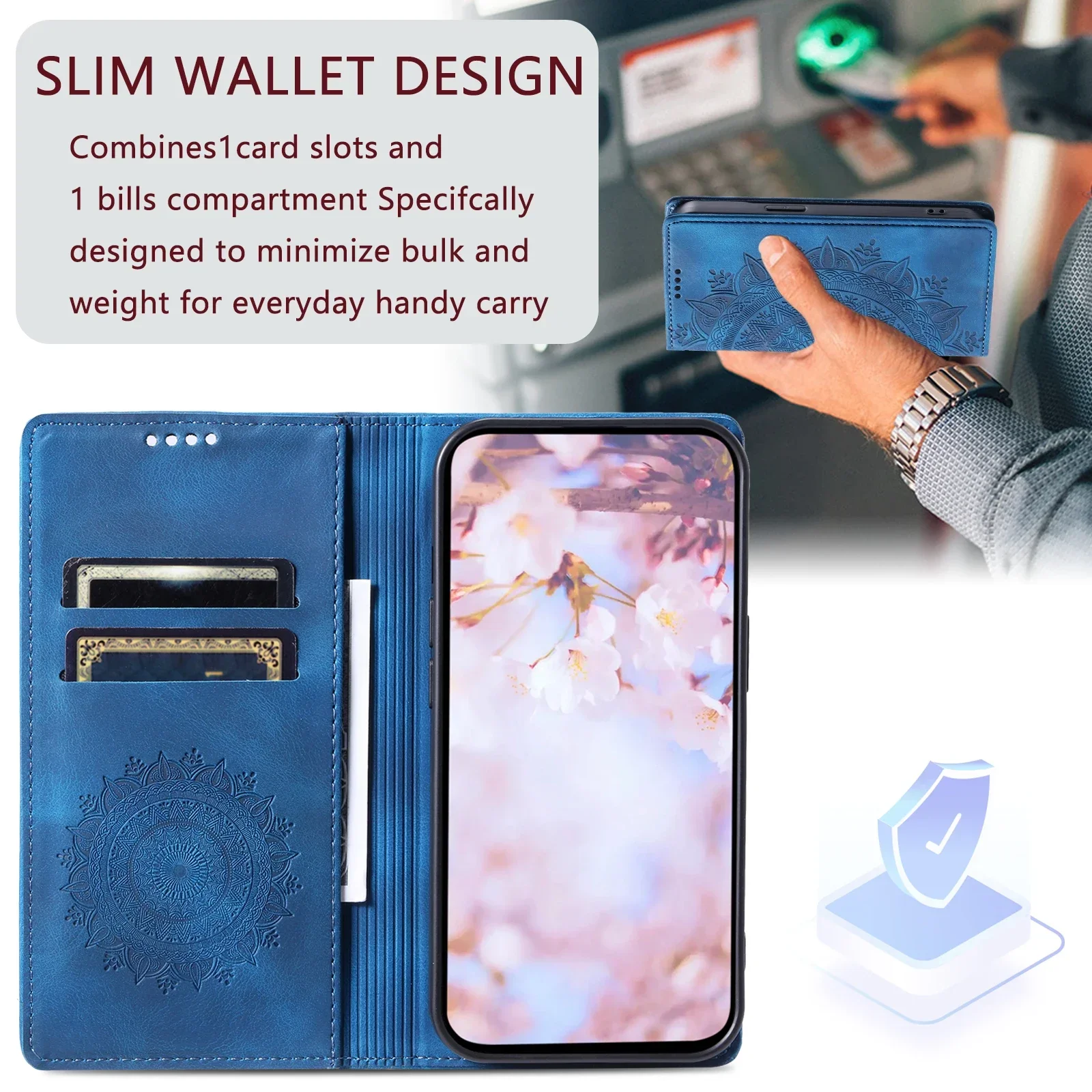 Premium Magnetic Flip Leather Wallet Phone Case with Card Holder and Book Cover Design