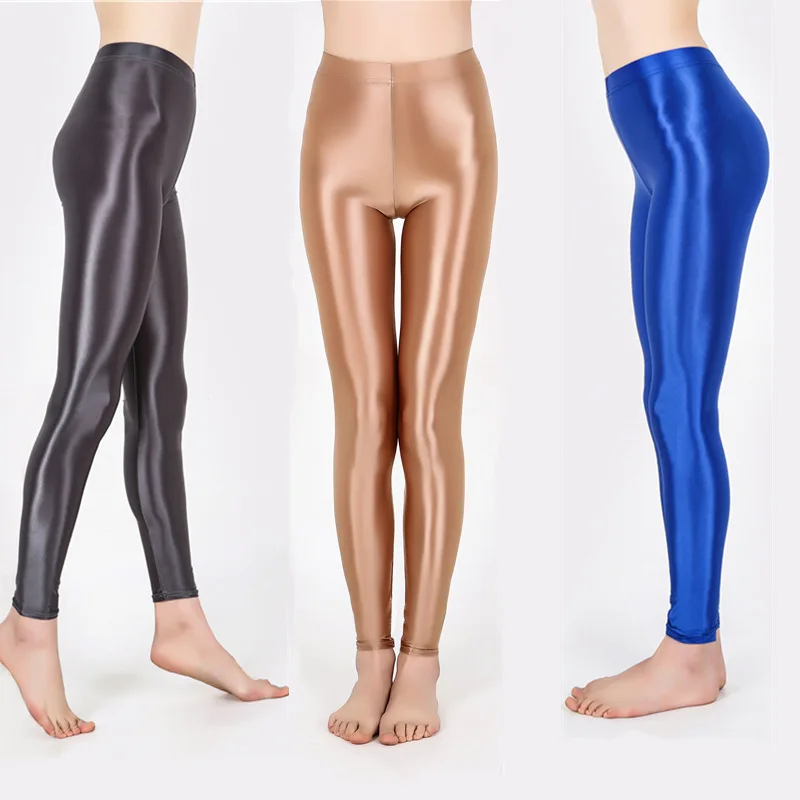 Womens Glossy Sexy Stockings Oil Shiny Pantyhose Tights Yoga Pants Solid Color Fitness Elastic Waist Dance Sports Leggings 5