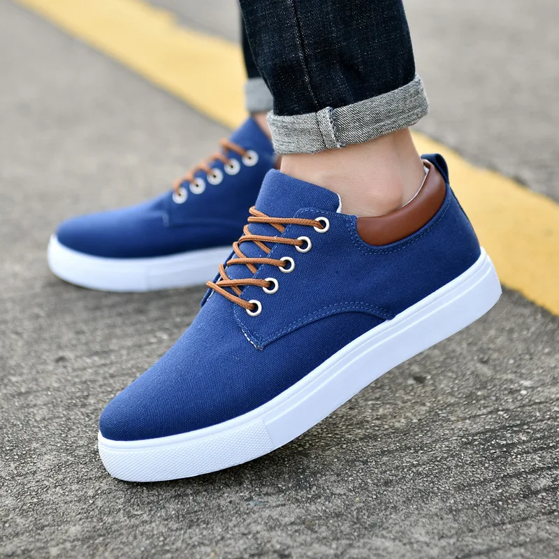YeddaMavis Gray Men Canvas Shoes Men Spring Autumn Casual Canvas Shoes Men Lace-Up Flats Men Shoes Driving Sneakers Men Shoes