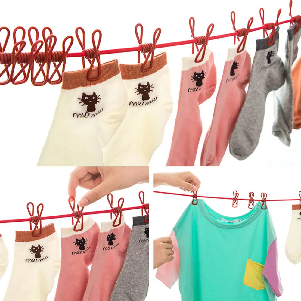 1.8M Outdoor Camping Non-slip stretch clothesline With 12Clips Travel Stretchy Clothesline Sock Line Hanging Laundry Drying Rope 6