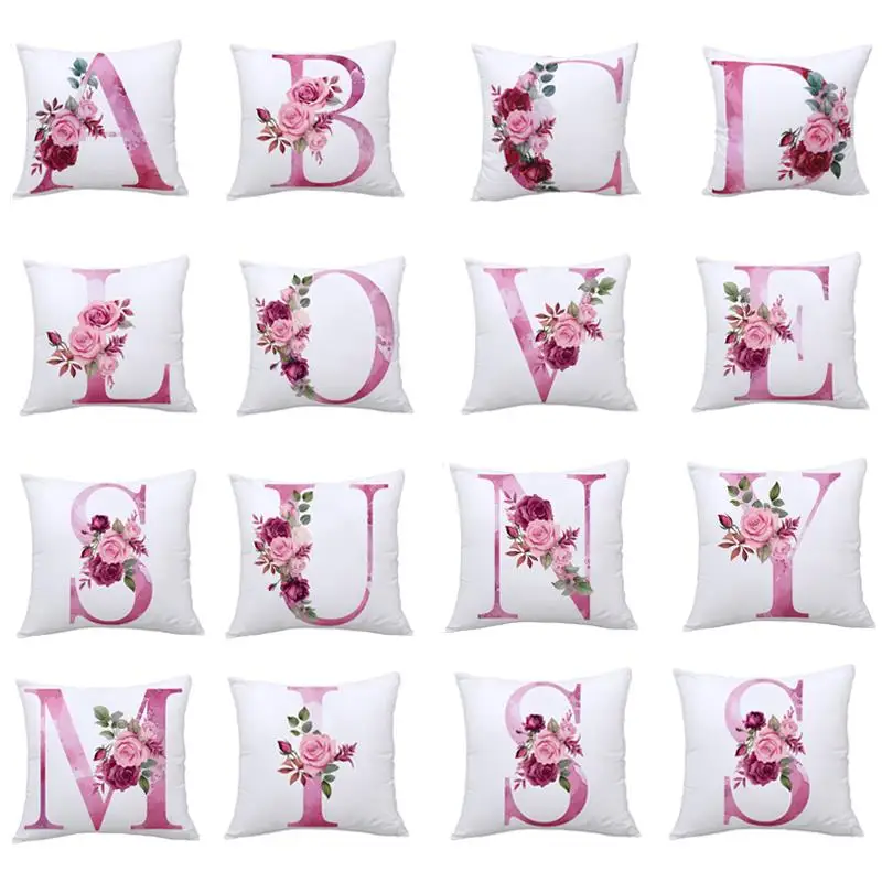 26LettersCushionCoverPinkLetterHomeDecorativePillowcaseThrow