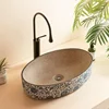 Blue and white porcelain ceramic basin oval retro balcony wash hands single basin toilet wash face bathroom sink washbasin 2