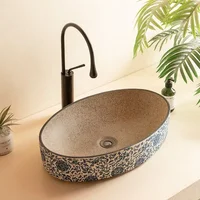 Blue and white porcelain ceramic basin oval retro balcony wash hands single basin toilet wash face bathroom sink washbasin 2