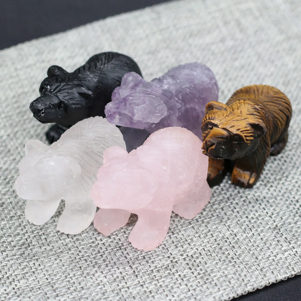 

40x23mm Natural Stone Animal Statue Amethyst Rose Quartz Agate Aura Gem Crafts Home Decoration Ornaments Gift