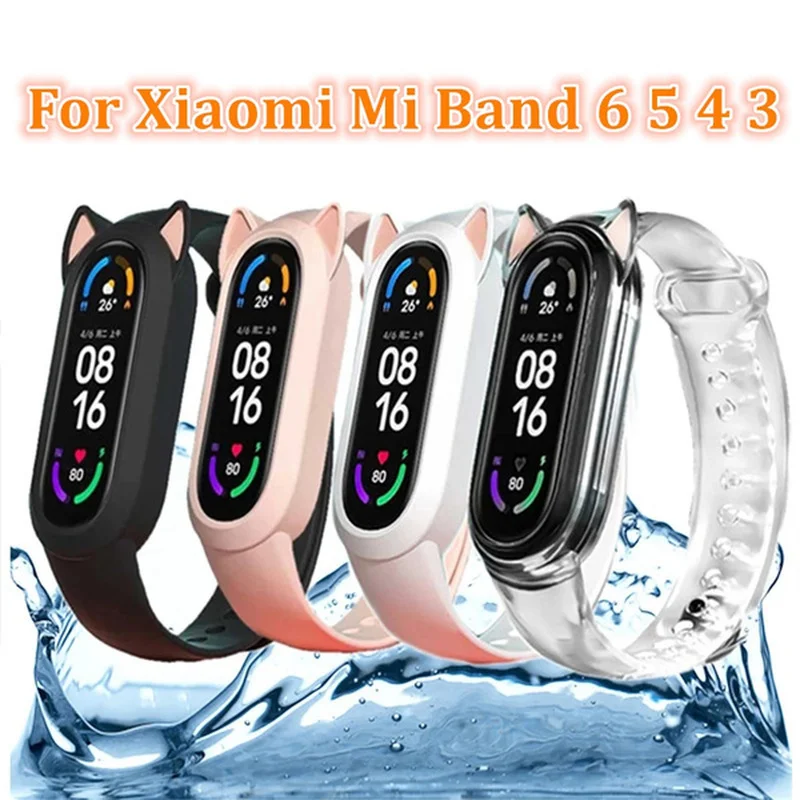 

For Xiaomi Mi Band 6 5 4 3 Cat Earmuffs Case Silicone Strap for mi Band 5 4 Cute Ears Bumper Wristband For Xiaomi Mi Band Strap