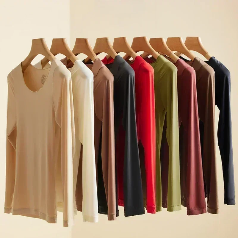 Autumn Winter Warm Suit Women's Solid Base Shirt Long Sleeved Pants Slim Fit Skin Enhancing Clothes New Ultra-thin Inner Layer