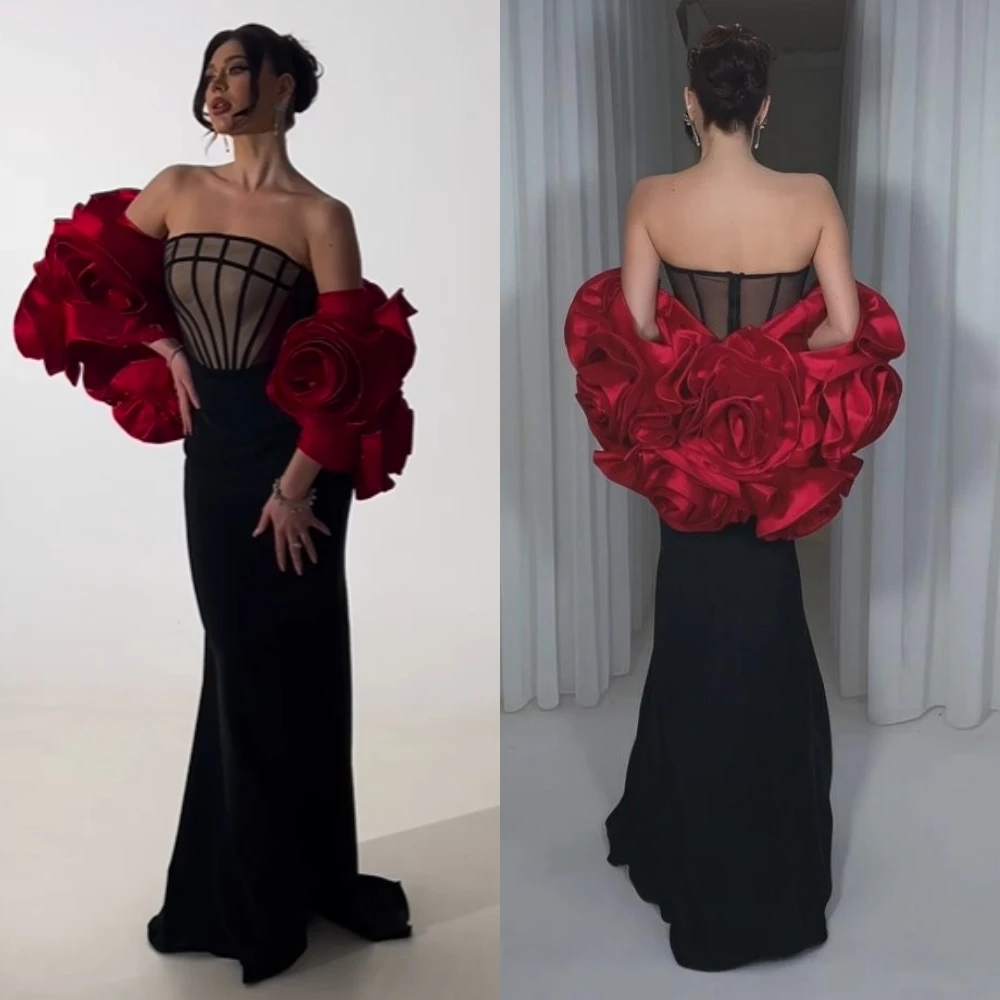 satin flower formal evening ball gown off the shoulder bespoke occasion gown long dresses Satin Flower Formal Evening Trumpet Off-the-shoulder Bespoke Occasion Gown Long Dresses