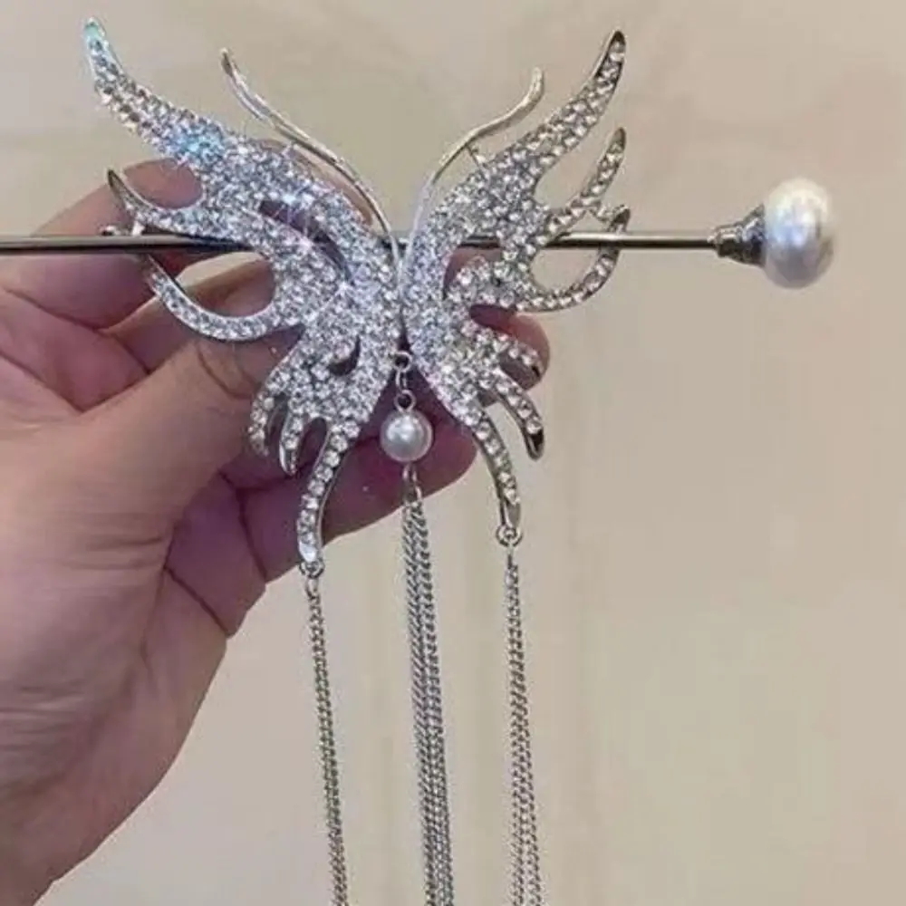 Sparkling Rhinestone Hair Stick Butterfly Pearl Tassel Hairpin For Women Chinese Retro Style Hair Accessories Alloy Hair Stick original hot wheels car premium retro entertainment 1 64 vehicle alloy diecast batman 1987 toyota 007 collector toy for boy gift