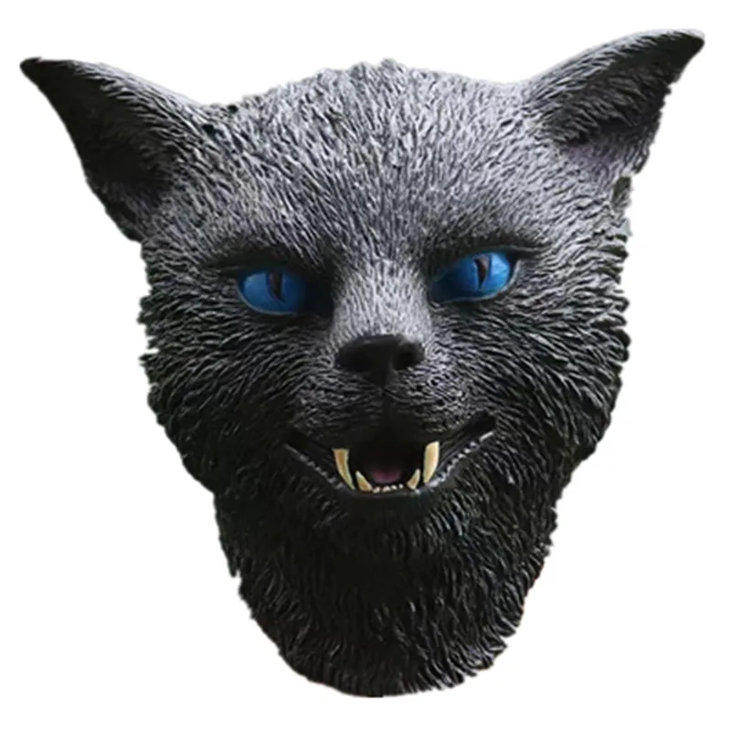 NA Full Head Realistic Latex Cat Mask, Animal Mask Horror Black Cat Mask  for Halloween Christmas Costume Party Props