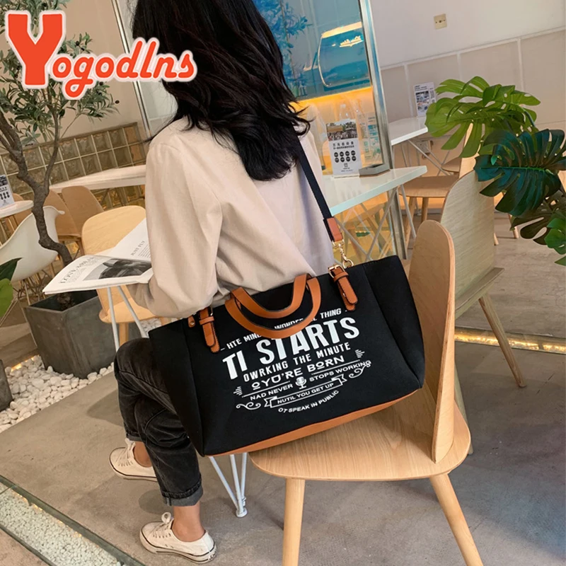 Yogodlns borsa e borsa in tela di moda borsa a tracolla di grande capacità femminile borsa a tracolla con Design a lettera borsa a tracolla Casual Bolsa