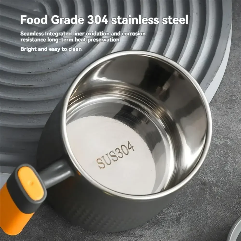 1PC 304 Stainless Steel Mug with Handle and Cover Leak-proof Thermos Cup Mug Portable Double-layer Anti-scalding Coffee Tea Cup