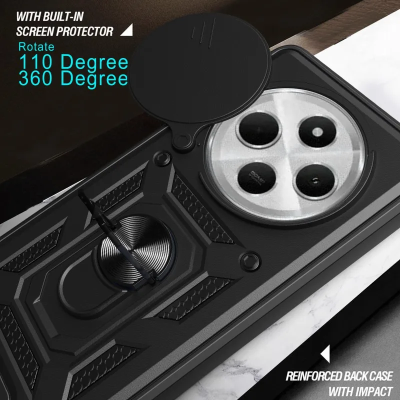Sliding Window Shockproof Phone Case with Magnetic Ring Stand and Full Camera Protection