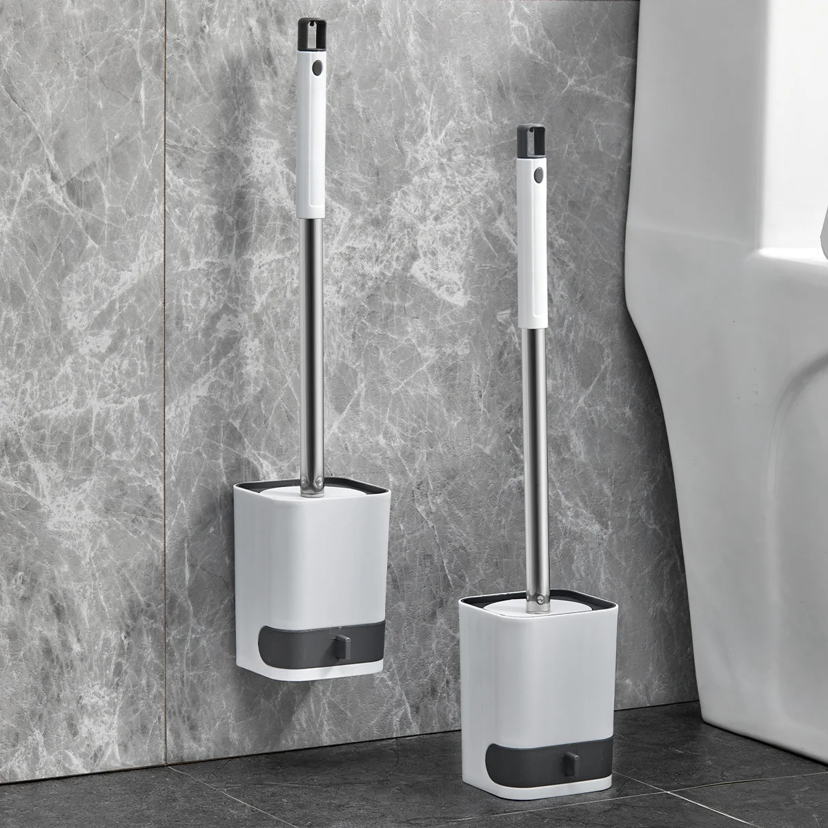 WORTHBUY 벽걸이형 플라스틱 변기 청소 브러시, 배수구 베이스, 긴 손잡이 변기 브러시, 욕실 액세서리, 데드 코너 없음  Best5