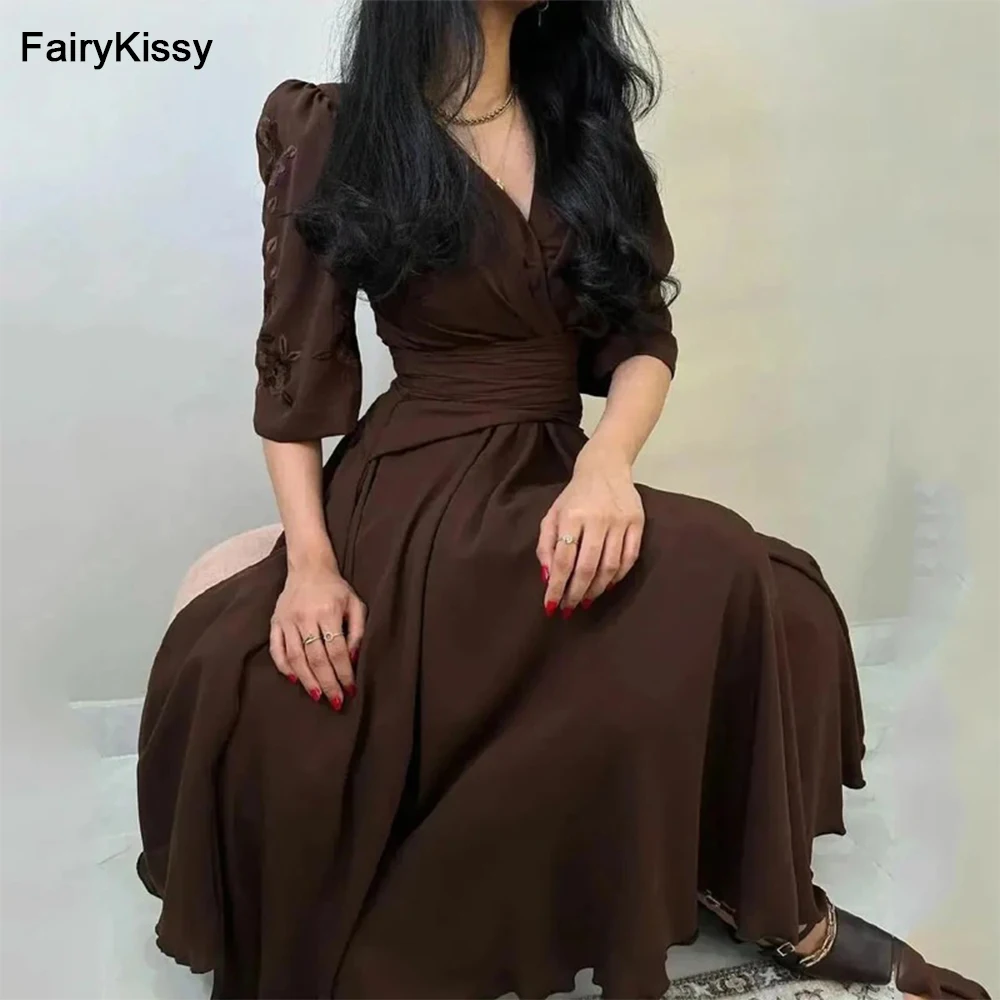 

Классические Выпускные платья FairyKissy 2025 с глубоким V-образным вырезом, а-силуэт, официальные платья, вечернее платье длиной ниже колена, женское платье