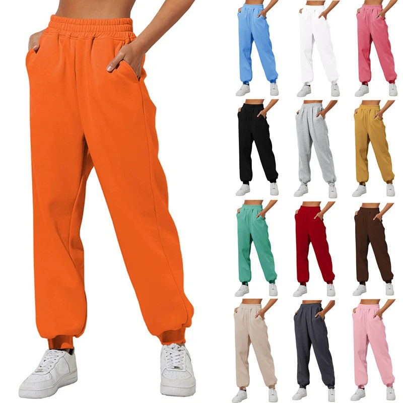 

2024 Women's High Waist Loose Sweatpants Comfortable High Waist Jogging Pants Casual Sweater Solid Color Pant Pockets Outside